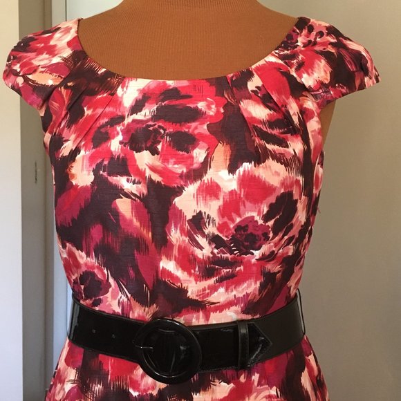ALEX MARIE Pink & Black Floral Belted Dress | 4 - Picture 5 of 14